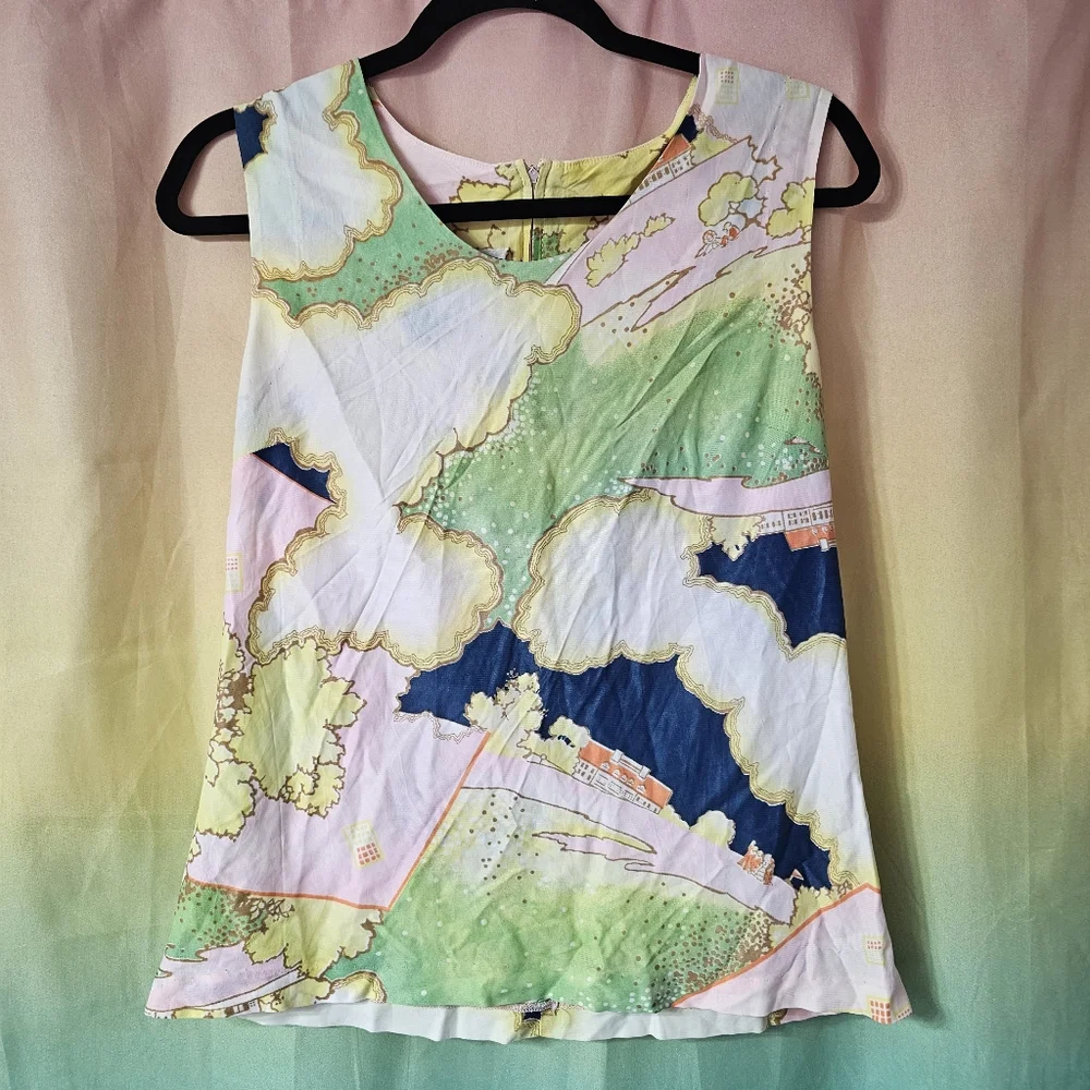 Vintage 60's Funky Landscape Retro Sleeveless Top (Peter Max Inspired) - Picture 2 of 8
